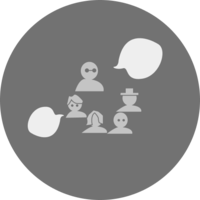 Illustrasjon av personer som snakker sammen i et møte